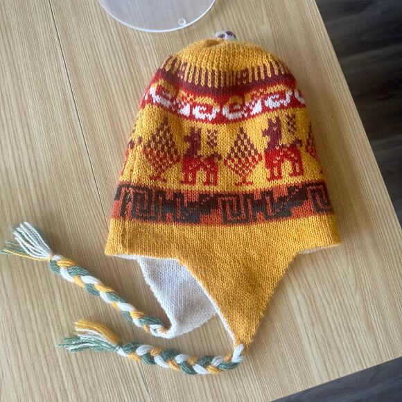 PERU Cusco Llama Reversible Wool Alpaca HANDMADE Beanie Tassel Inca Maya Aztec - Picture 15 of 15